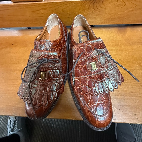 Salvatore Ferragamo Shoes - Salvatore Ferragamo 'Alligator Leather' Brown Golf Shoes
